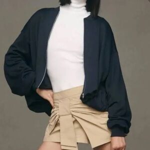 Pilcro Navy Bubble Cropped Bomber Jacket
